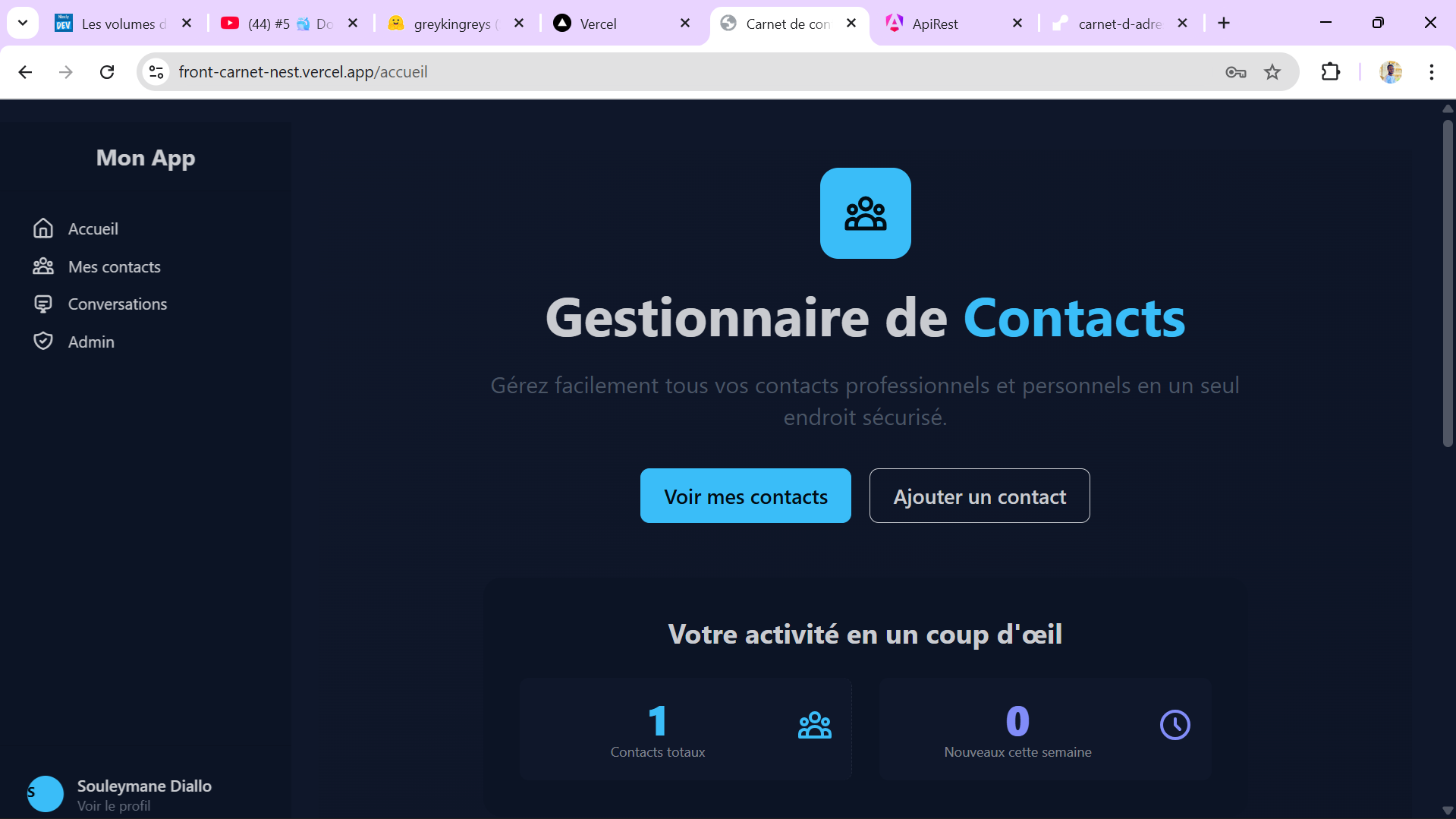Front: Gestionnaire des contacts